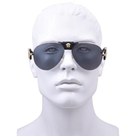 Versace Black Gold/Medusa Genuine Leather Pilot Sunglasses main image 9